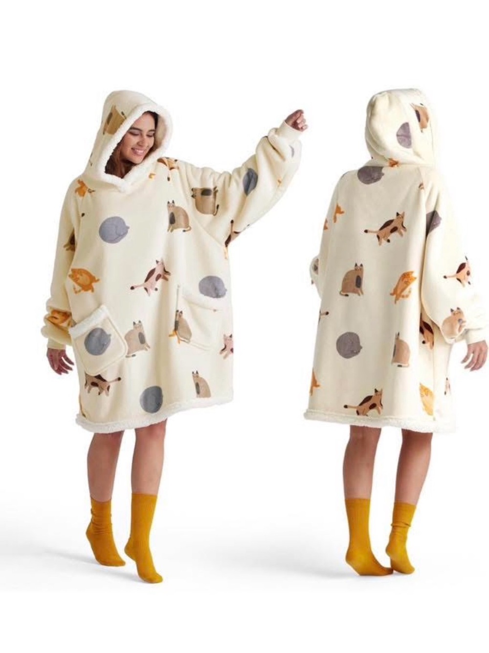 Cozy Cream Animal Print Oversized Hooded Blanket Sweatshirt